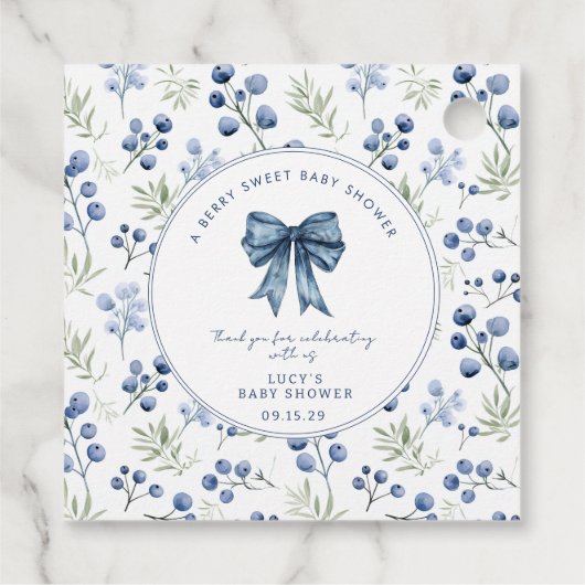 Berry Sweet Baby shower Blueberry Bow Square Bedankjes Labels (Achterkant)