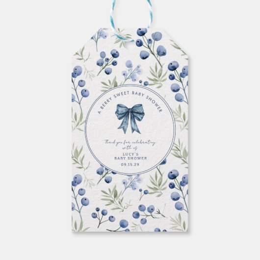 Berry Sweet Baby shower Blueberry Bow Square Cadeaulabel (Achterkant)
