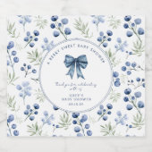Berry Sweet Baby shower Blueberry Bow Square Sparkling Wijnetiket (Enkel label)