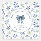 Berry Sweet Baby shower Blueberry Bow Vierkante Sticker (Voorkant)