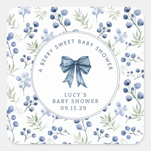 Berry Sweet Baby shower Blueberry Bow Vierkante Sticker (Voorkant)