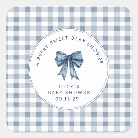 Berry Sweet Baby shower Blueberry Bow Vierkante Sticker (Voorkant)