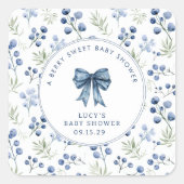 Berry Sweet Baby shower Blueberry Bow Vierkante Sticker (Voorkant)