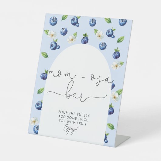 Berry Sweet Baby shower Blueberry Mom-osa Bar Reclamebord Met Voetstuk (Voorkant)