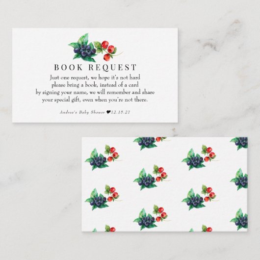 Berry Sweet Baby shower boeken voor Baby behuizing Informatiekaartje (Voorkant / Achterkant)