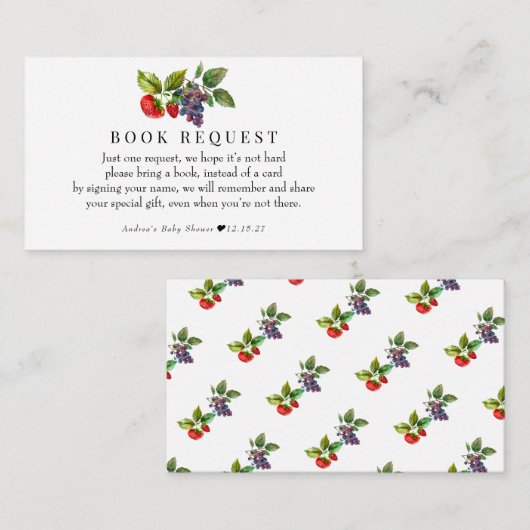 Berry Sweet Baby shower boeken voor Baby Informatiekaartje (Voorkant / Achterkant)