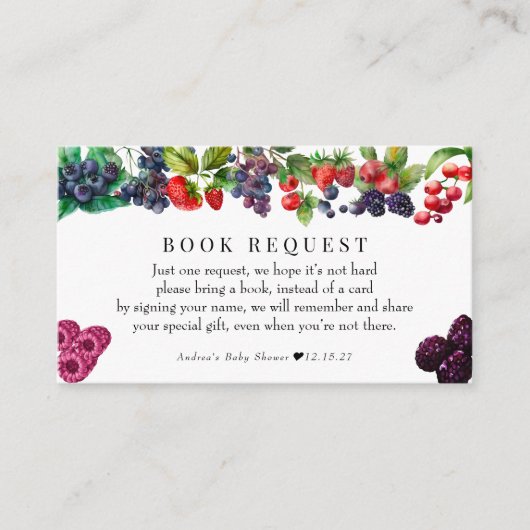 Berry Sweet Baby shower boeken voor Baby Informatiekaartje (Voorkant)
