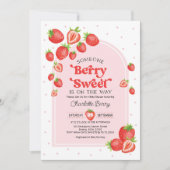 Berry Sweet-Baby shower | Boho roze aardbei Kaart (Voorkant)