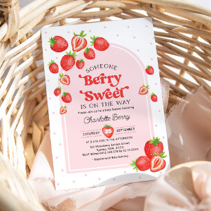 Berry Sweet-Baby shower   Boho roze aardbei Kaart