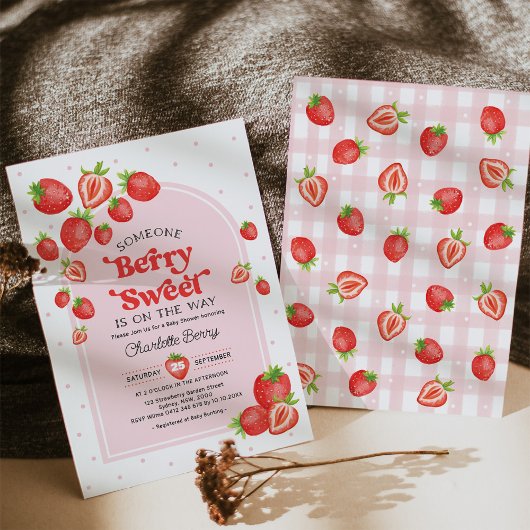 Berry Sweet-Baby shower | Boho roze aardbei Kaart