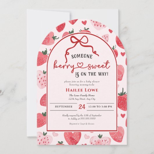 Berry Sweet Baby shower Coquette Roze Aardbei Kaart (Voorkant)