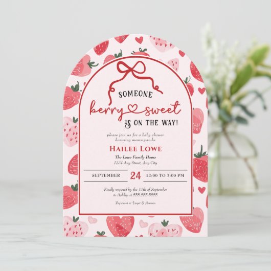 Berry Sweet Baby shower Coquette Roze Aardbei Kaart (Staand voorkant)