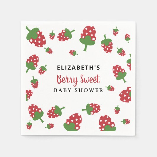 Berry Sweet Baby shower Cute Strawberry Aangepast Servet (Voorkant)