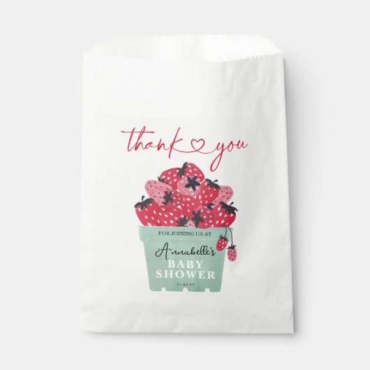 Berry Sweet Baby shower Favor Bag Strawberry Bedankzakje (Voorkant)