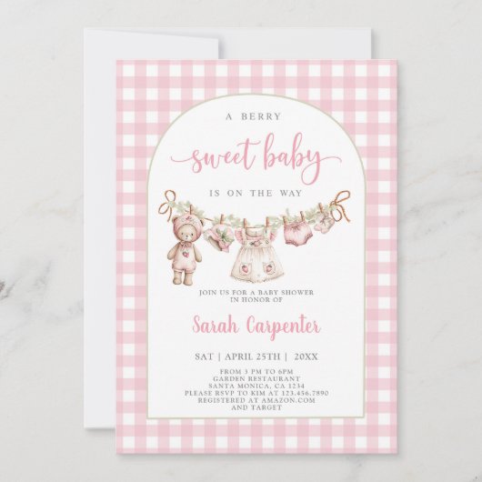 Berry Sweet Baby shower Girl Invitation Kaart (Voorkant)