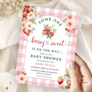 Berry Sweet Baby shower Girl Pink Strawberry Kaart
