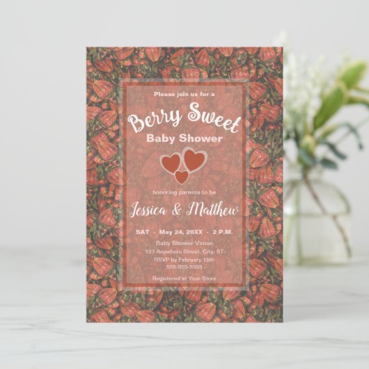 Berry Sweet Baby shower Invitation - Aardbeien Kaart (Staand voorkant)