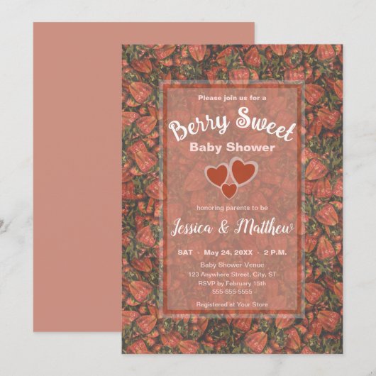 Berry Sweet Baby shower Invitation - Aardbeien Kaart (Voorkant / Achterkant)