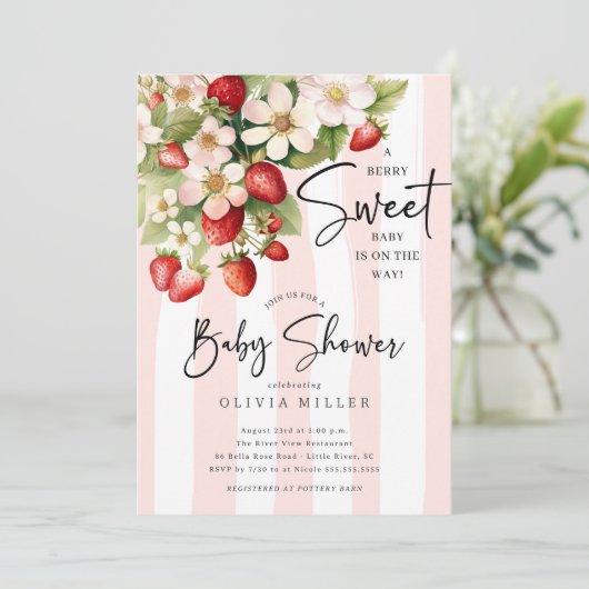 Berry Sweet Baby shower Invitation Kaart (Staand voorkant)