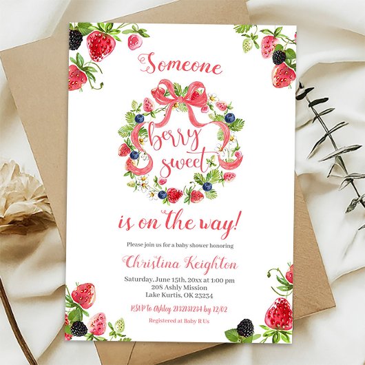 Berry Sweet Baby shower Invitation Kaart