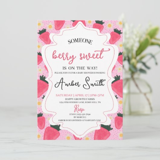 Berry Sweet Baby shower Invitation Kaart (Staand voorkant)