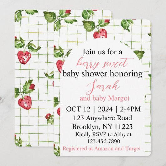 Berry Sweet Baby shower Invitation Kaart (Voorkant / Achterkant)