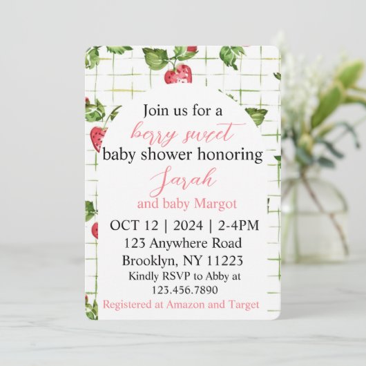 Berry Sweet Baby shower Invitation Kaart (Staand voorkant)