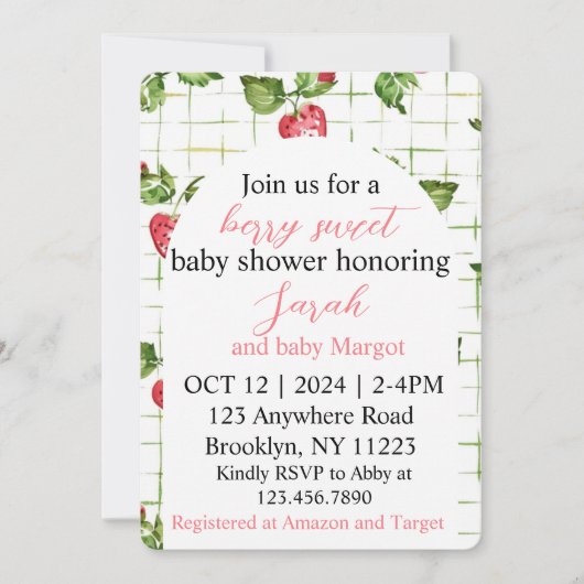 Berry Sweet Baby shower Invitation Kaart (Voorkant)
