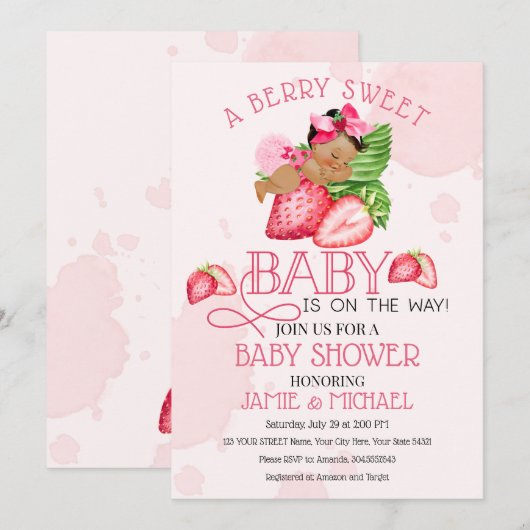 Berry Sweet Baby shower Invitation! Lieve Baby! Kaart (Voorkant / Achterkant)