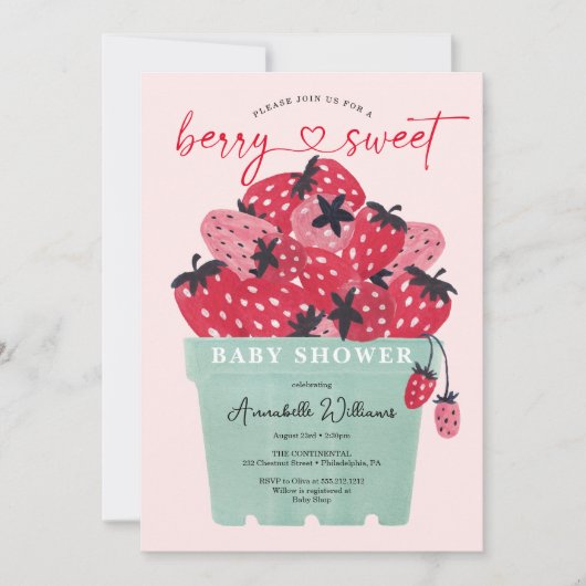 Berry Sweet Baby shower Invitation Strawberry Kaart (Voorkant)