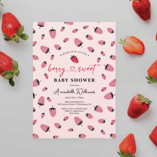 Berry Sweet Baby shower Invitation Strawberry Kaart