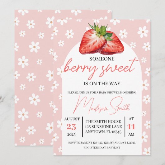 Berry Sweet Baby Shower Invite Kaart (Voorkant / Achterkant)