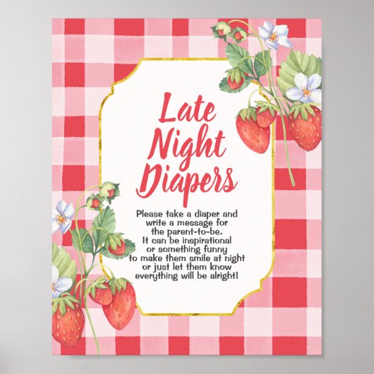 Berry Sweet Baby shower Late Night Diapers Sign Poster (Voorkant)