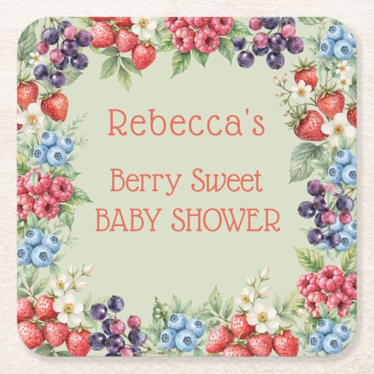 Berry Sweet Baby shower lijst van bessen Kartonnen Onderzetters (Voorkant)