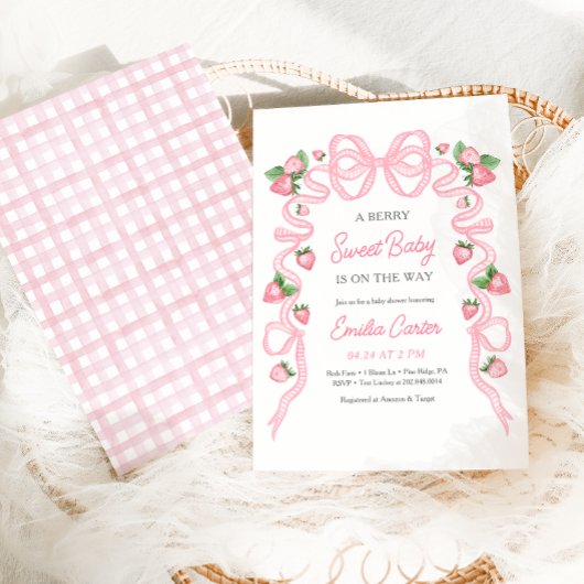 Berry Sweet Baby shower Pink Bow Kaart