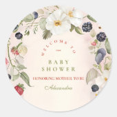 Berry Sweet Baby shower Ronde Sticker (Voorkant)