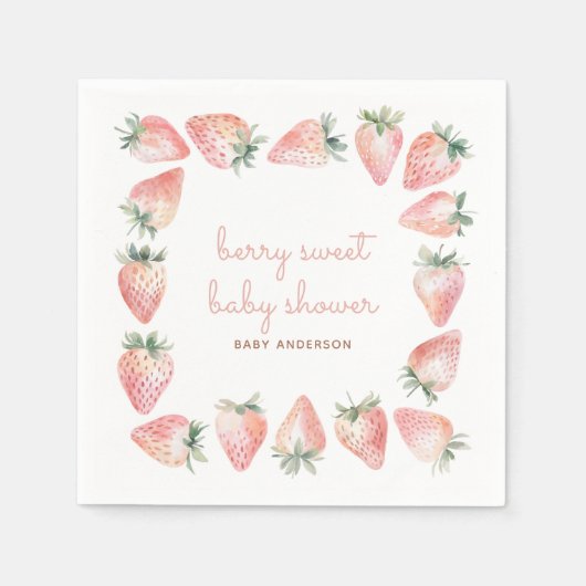 Berry Sweet Baby shower Roze Coquette Aardbei Servet (Voorkant)
