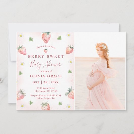 Berry Sweet Baby shower Strawberry Invitation Kaart (Voorkant)