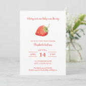 Berry Sweet Baby shower Strawberry Invitation Kaart (Staand voorkant)