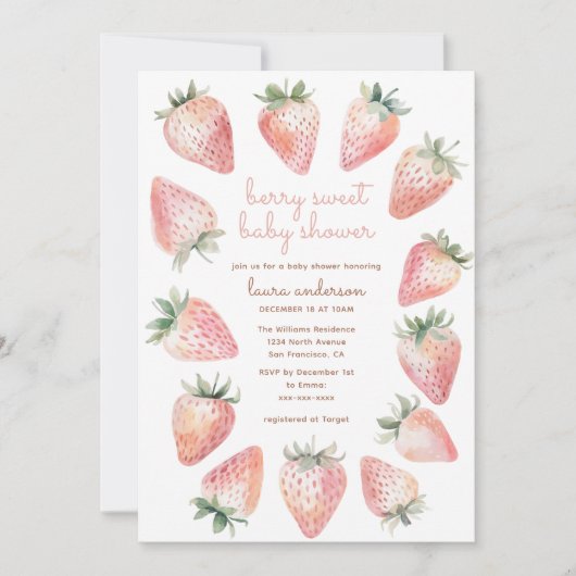 Berry Sweet Baby shower - Waterverf aardbeien Kaart (Voorkant)