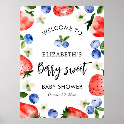 Berry Sweet Baby shower Welkom Poster (Voorkant)