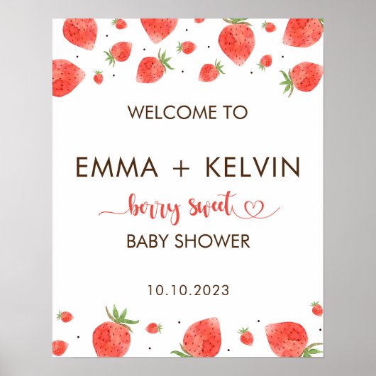 Berry Sweet Baby shower Welkomstbord, Berry Sign Poster (Voorkant)