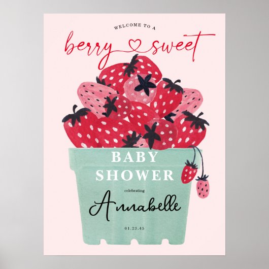 Berry Sweet Baby shower Welkomstbord Poster (Voorkant)