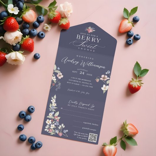 Berry Sweet Baby shower Wilde bessen & bloemen All In One Uitnodiging