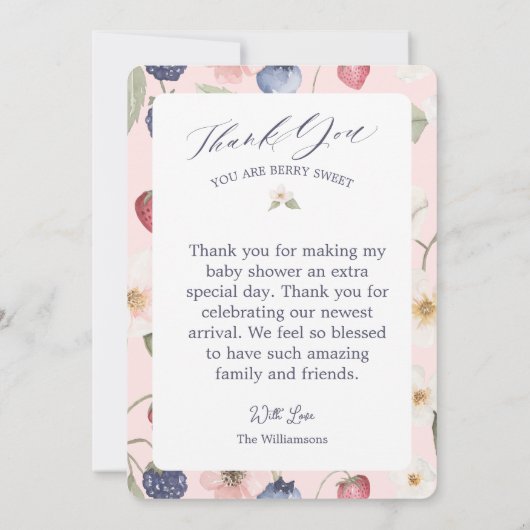Berry Sweet Baby shower Wilde bessen & bloemen Bedankkaart (Achterkant)