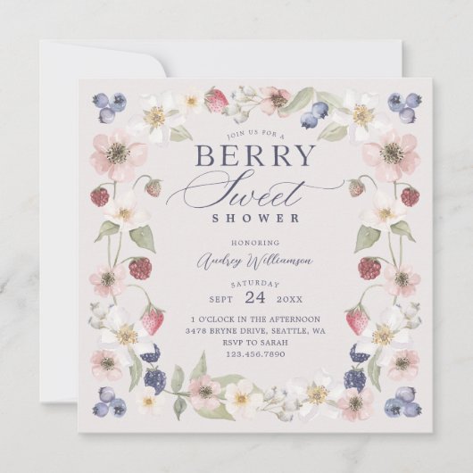Berry Sweet Baby shower Wilde bessen & bloemen Kaart (Voorkant)