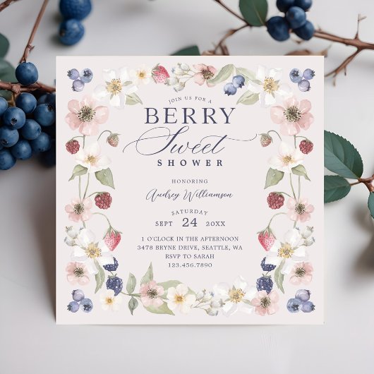 Berry Sweet Baby shower Wilde bessen & bloemen Kaart