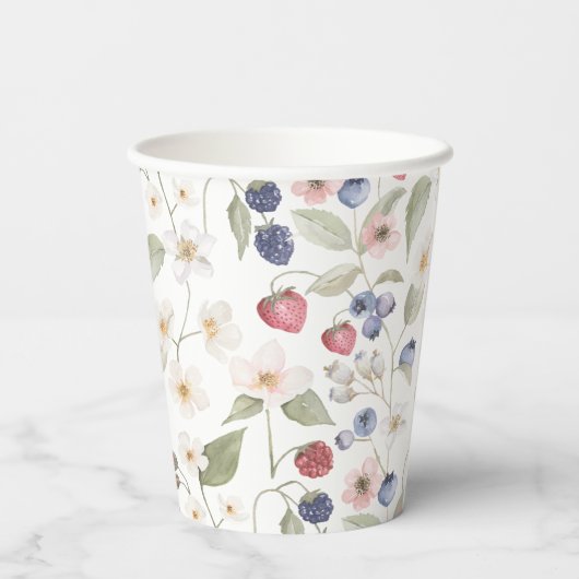 Berry Sweet Baby shower Wilde bessen & bloemen Papieren Bekers (Achterkant)