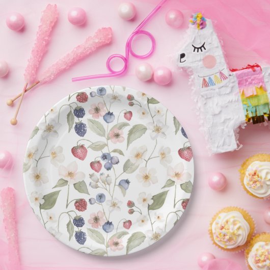 Berry Sweet Baby shower Wilde bessen & bloemen Papieren Bordje (Feest)
