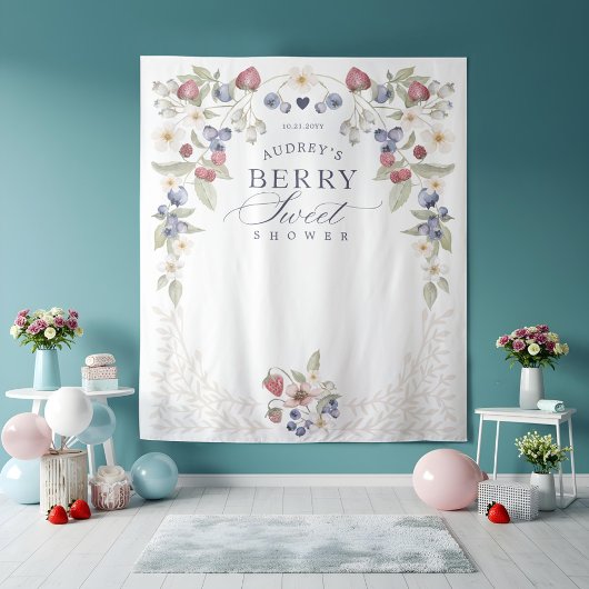 Berry Sweet Baby shower Wilde bessen & bloemen Wandkleed